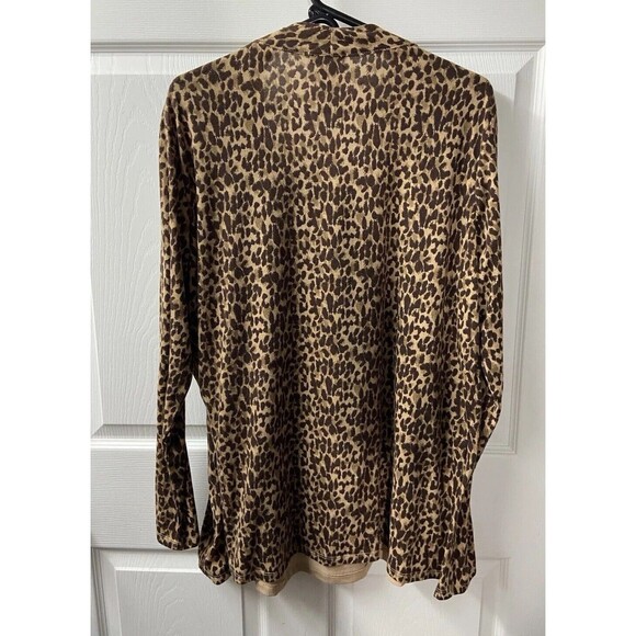 White Stag Top Womens 20 Tan Animal Print Leopard Mock 2 Pc Blouse Set Brown - Picture 2 of 9